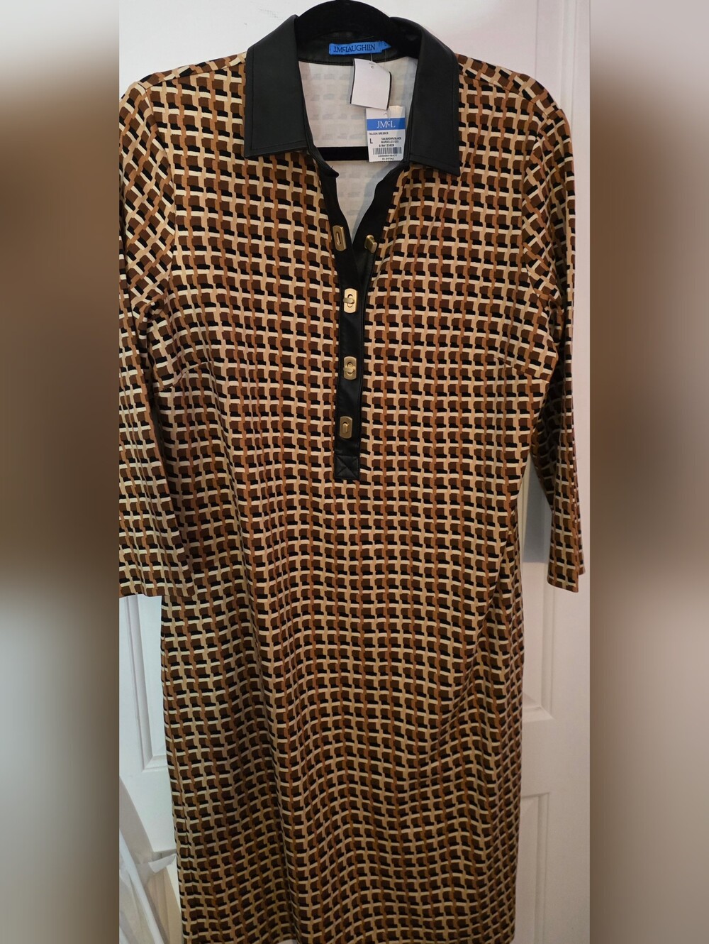 J. McLaughlin Brown and Black Geometric  Dress